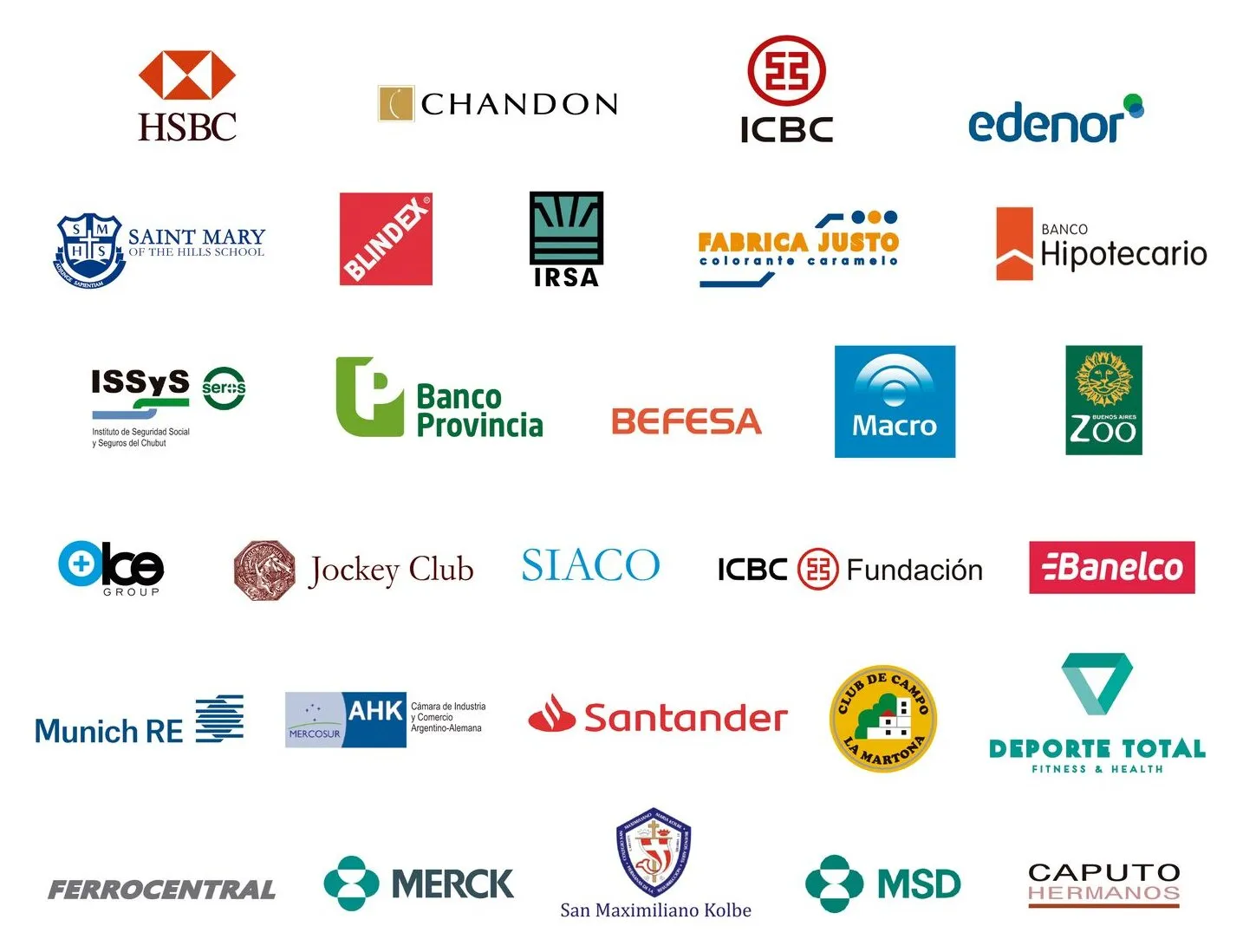 Logos de clientes de Urbatec: HSBC, Chandon, ICBC, Edenor, Jockey Club, IRSA, Banco Provincia, Banco Macro, Santander, Galicia, Merck, MSD y otros